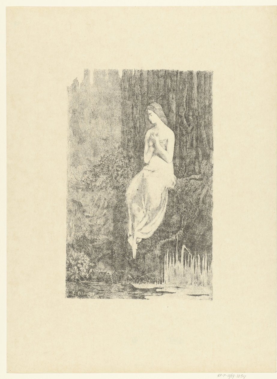Halbnackte Frau am Wasser sitzend (Melancholie, L