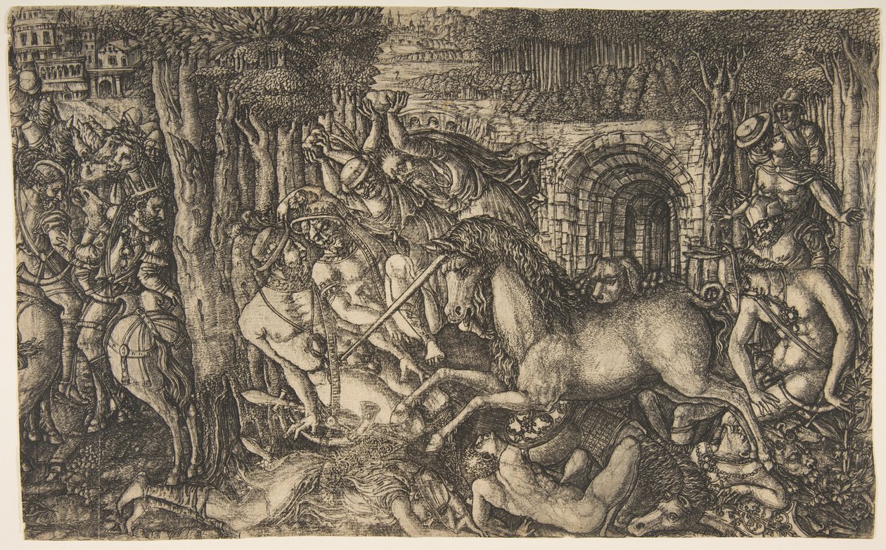 Ein König von einem Einhorn verfolgt, aus der Einhorn-Serie, ca. 1555 von Jean Duvet