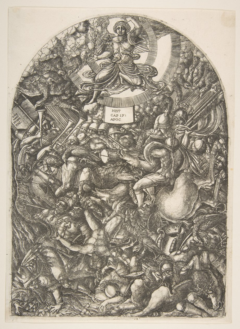 Der Engel in der Sonne ruft die Raubvögel, aus der Apokalypse von Jean Duvet