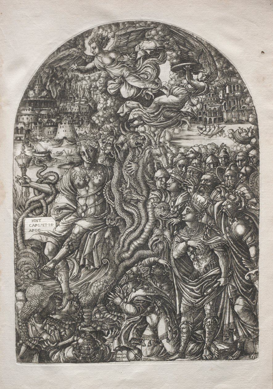Die Apokalypse: Babylon die Hure, sitzend auf dem siebenköpfigen Tier, 1546-1556 von Jean Duvet