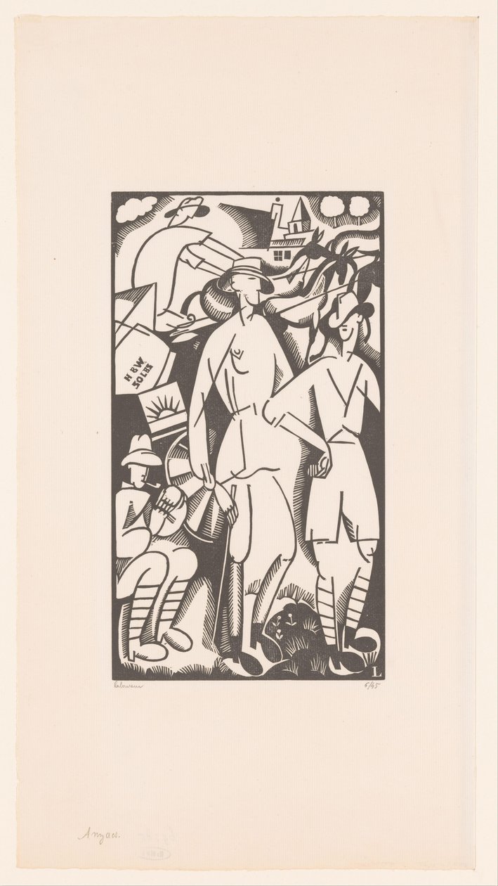 Vier Soldaten in einer Landschaft von Jean Emile Laboureur (signed by artist)