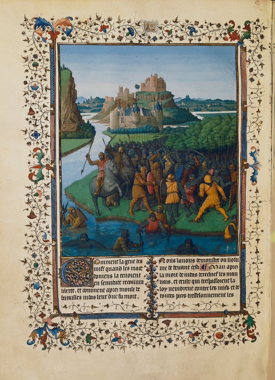 Schlacht der Makkabäer gegen Bacchides, Miniatur Ms fr 247 folio 270 von Jean Fouquet