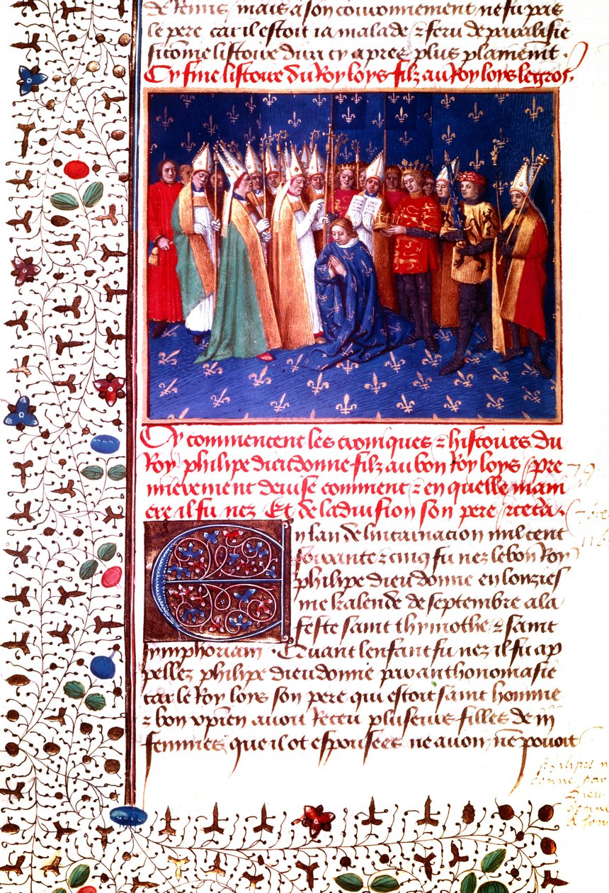 Krönung des französischen Königs Philipp II. August im Jahr 1179, um 1455-60 von Jean Fouquet