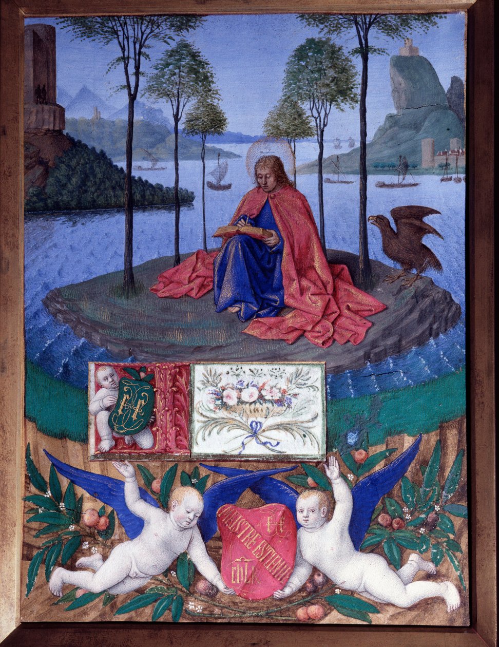 Der heilige Johannes auf der Insel Patmos. Miniatur in „Les Heures d