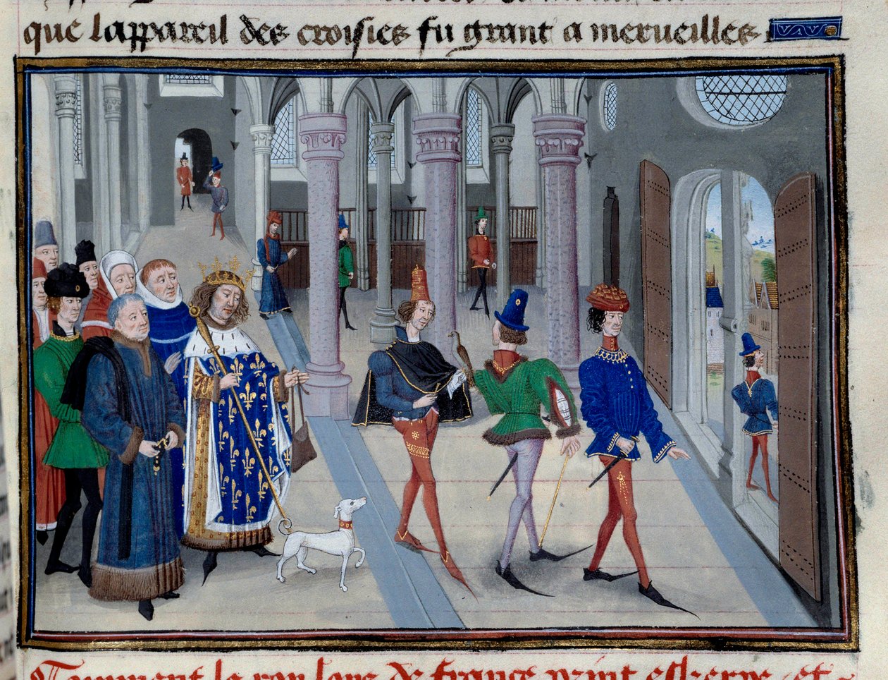 Der heilige König Ludwig (Ludwig IX. (1214-1270) bereitet sich auf die Abreise ins Ausland vor. Miniatur aus Les Grandes Chroniques von Jean Fouquet (1420-1481), Paris, Bibliothek des Arsenal von Jean Fouquet