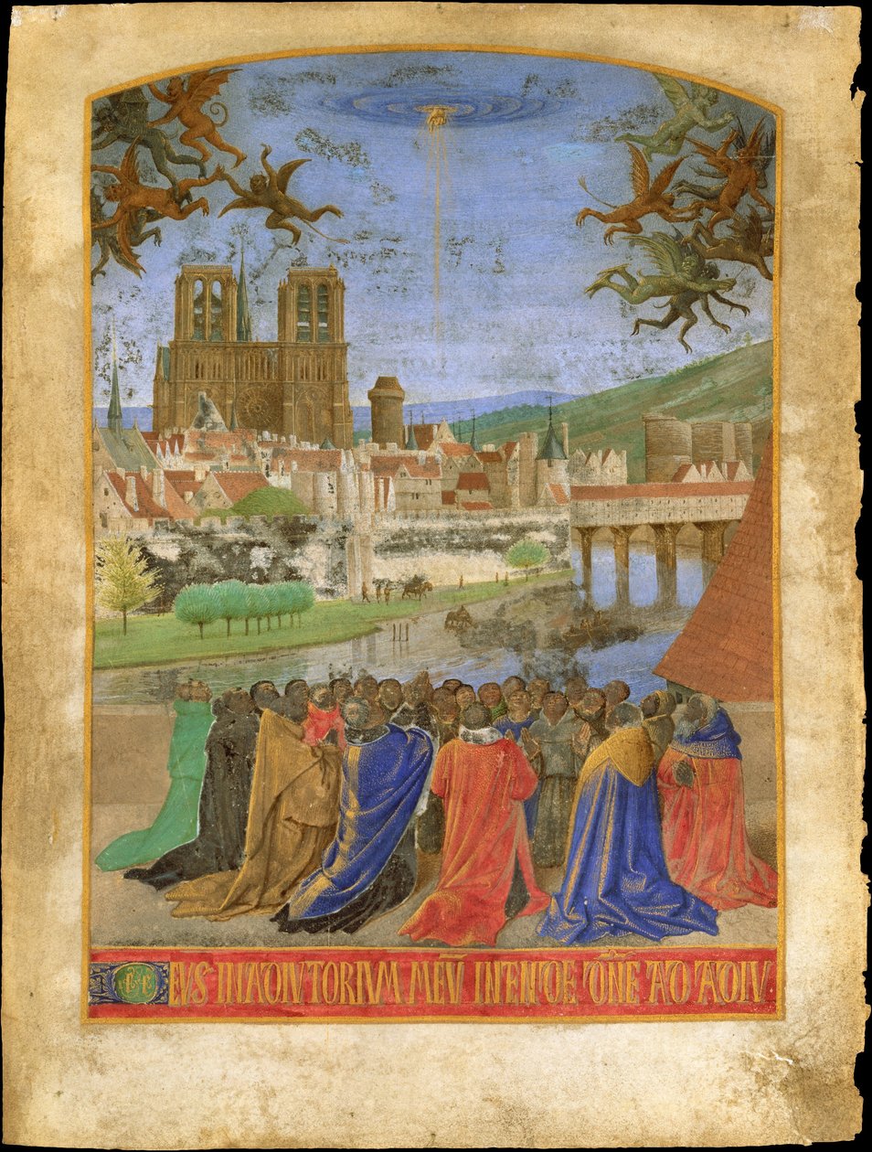 Die rechte Hand Gottes schützt die Gläubigen vor den Dämonen von Jean Fouquet