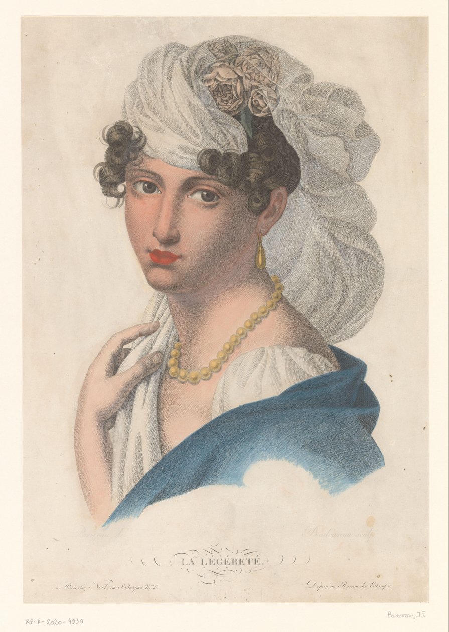 Frau mit goldenem Ohrring, Kette und weißem Schleier von Jean Francois Badoureau