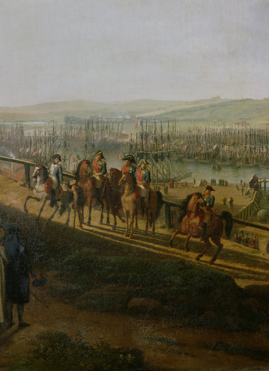 Napoleon Bonaparte (1769-1821) besucht das Lager in Boulogne im Juli 1804, Detail von Napoleon und der Flottille, 1806 von Jean Francois Hue