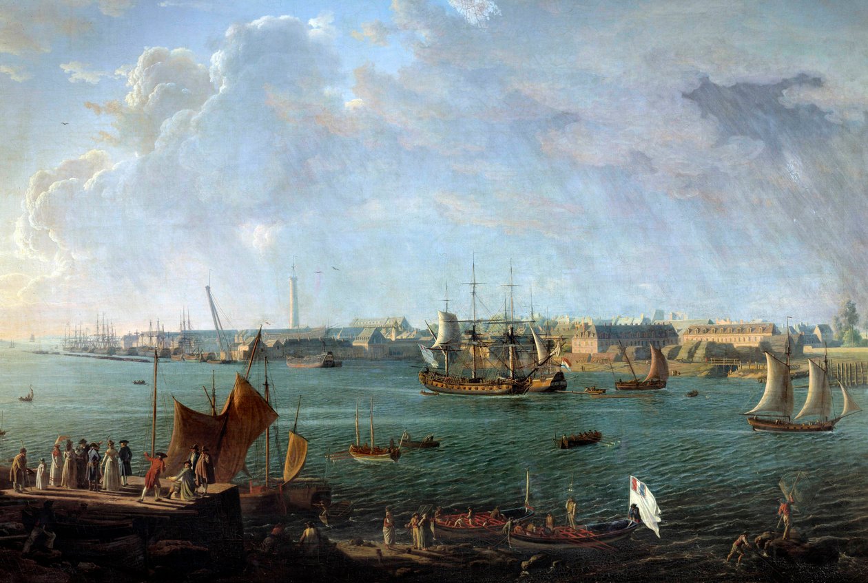 Ansicht des Hafens von Lorient im 18. Jahrhundert (Detail eines Gemäldes von Jean Francois Hue (1751-1823)) von Jean Francois Hue