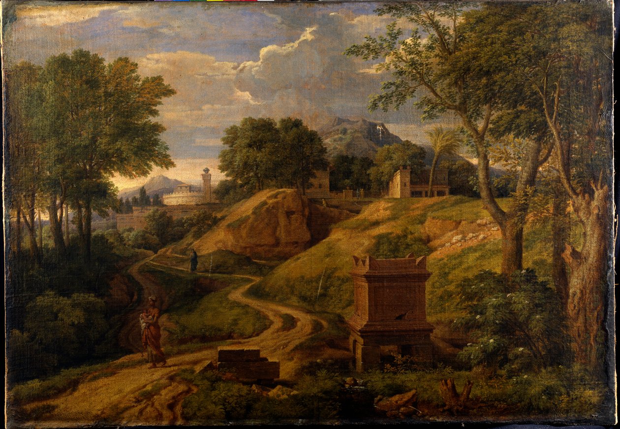 Klassische Landschaft mit einer Frau, die ein Kind trägt, ca. 1650-75 von Jean Francois I Millet