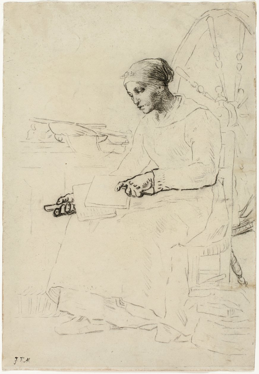 Der Wollkämmer (recto); Fragmentarische Skizze eines Mannes, der an einem Zaun steht (verso) von Jean Francois Millet