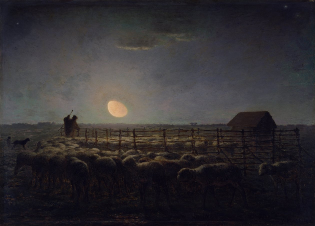 Der Schafstall, Mondschein von Jean-Francois Millet