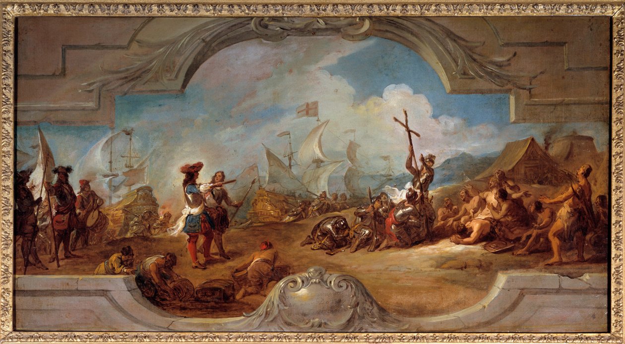 Christoph Kolumbus in Amerika (Deckenmalerei-Projekt). 1492. Gemälde von Jean Francois De Troy (1679-1752) von Jean François de Troy