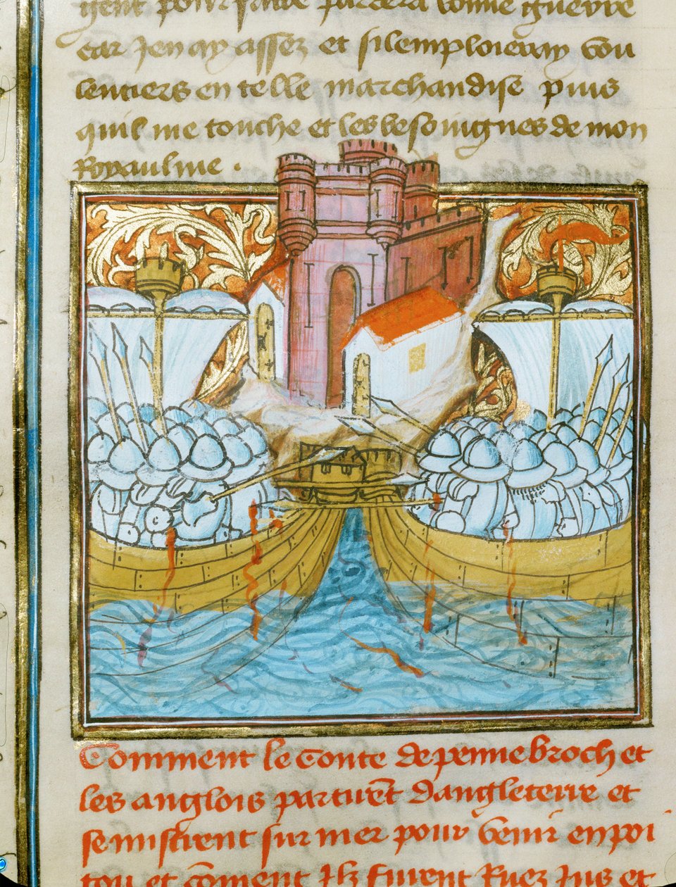 Die Seeschlacht von La Rochelle, in der eine englische Flotte von einer spanischen Flotte im Dienst Frankreichs besiegt wurde von Jean Froissart