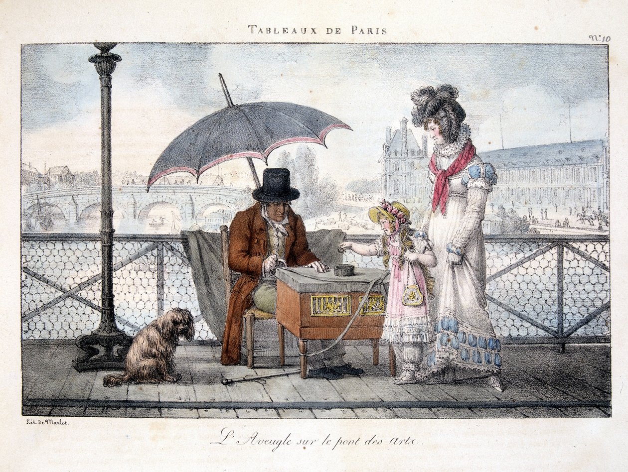 Der Blinde auf der Pont des Arts - in „Gemälde von Paris“ von Marlet von Jean Henri Marlet
