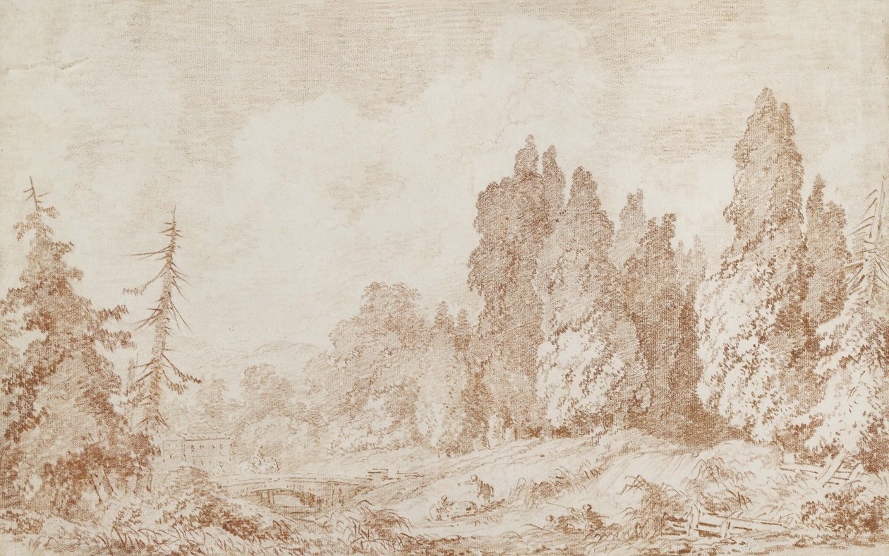 Landschaft mit einer Brücke, ca. 1760 von Jean Honore Fragonard