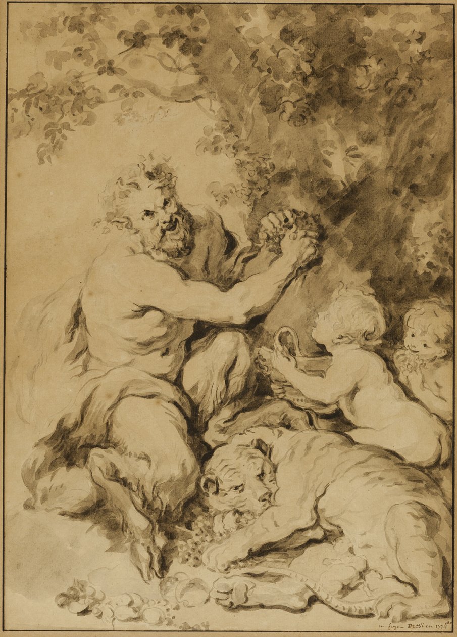 Satyr presst Trauben neben einem Tiger von Jean Honore Fragonard