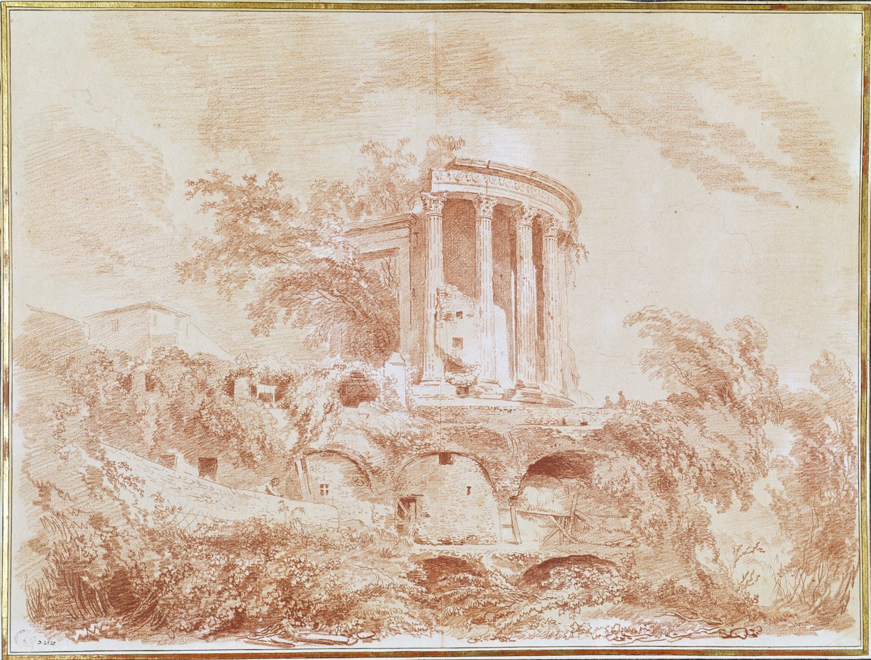 Tempel der Sibylle in Tivoli (rote Kreide auf Papier) von Jean Honore Fragonard