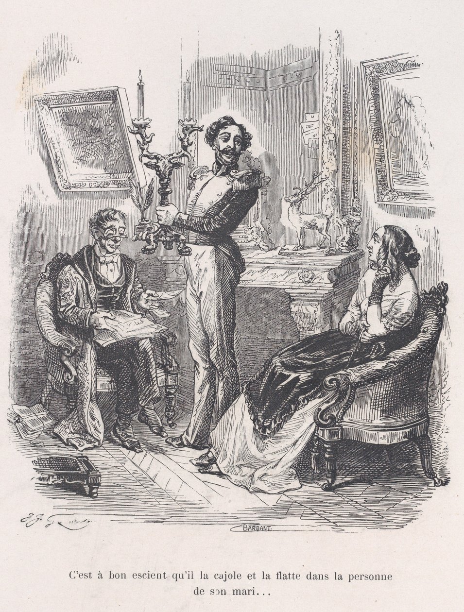 Es ist gut, dass er sie vor ihrem Ehemann schmeichelt und umgarnt. aus dem Kleinen Miseri..., 1843 von Jean Ignace Isidore Gérard