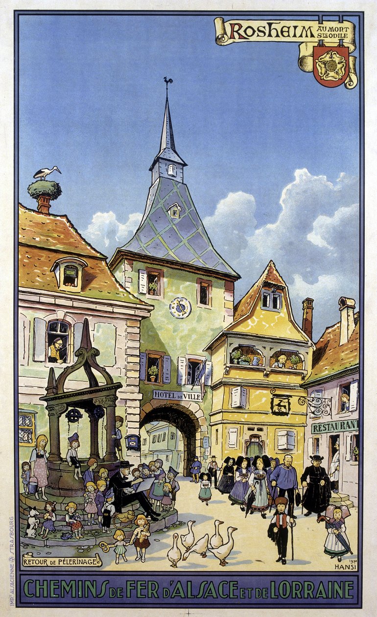 Rückkehr der Pilgerfahrt von Mont Sainte Odile nach Rosheim - Plakat der Eisenbahnen des Elsass und Lothringen, von Hansi von Jean Jacques (1873 1951) Waltz