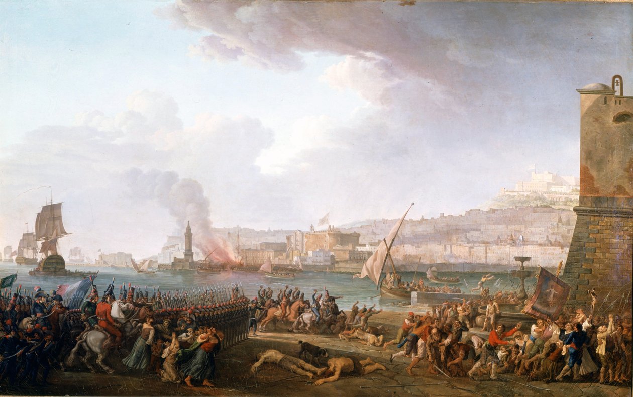 Einzug der französischen Armee unter dem Kommando von General Championet in Neapel, 21.01.1799. Gemälde von Taurel Jean Jacques François (1757 - 1832). 1799. Schlösser von Versailles und Trianon von Jean Jacques Francois Taurel