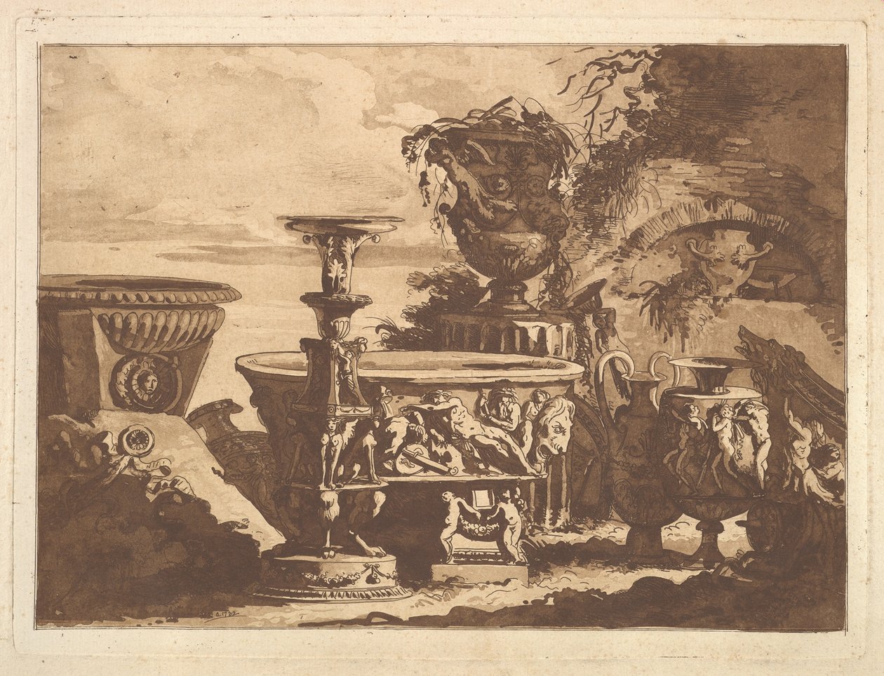 Komposition mit der Medici-Vase, aus Recueil de Compositions par Lagrenée Le Jeune Coll..., 1782 von Jean Jacques Lagrenee