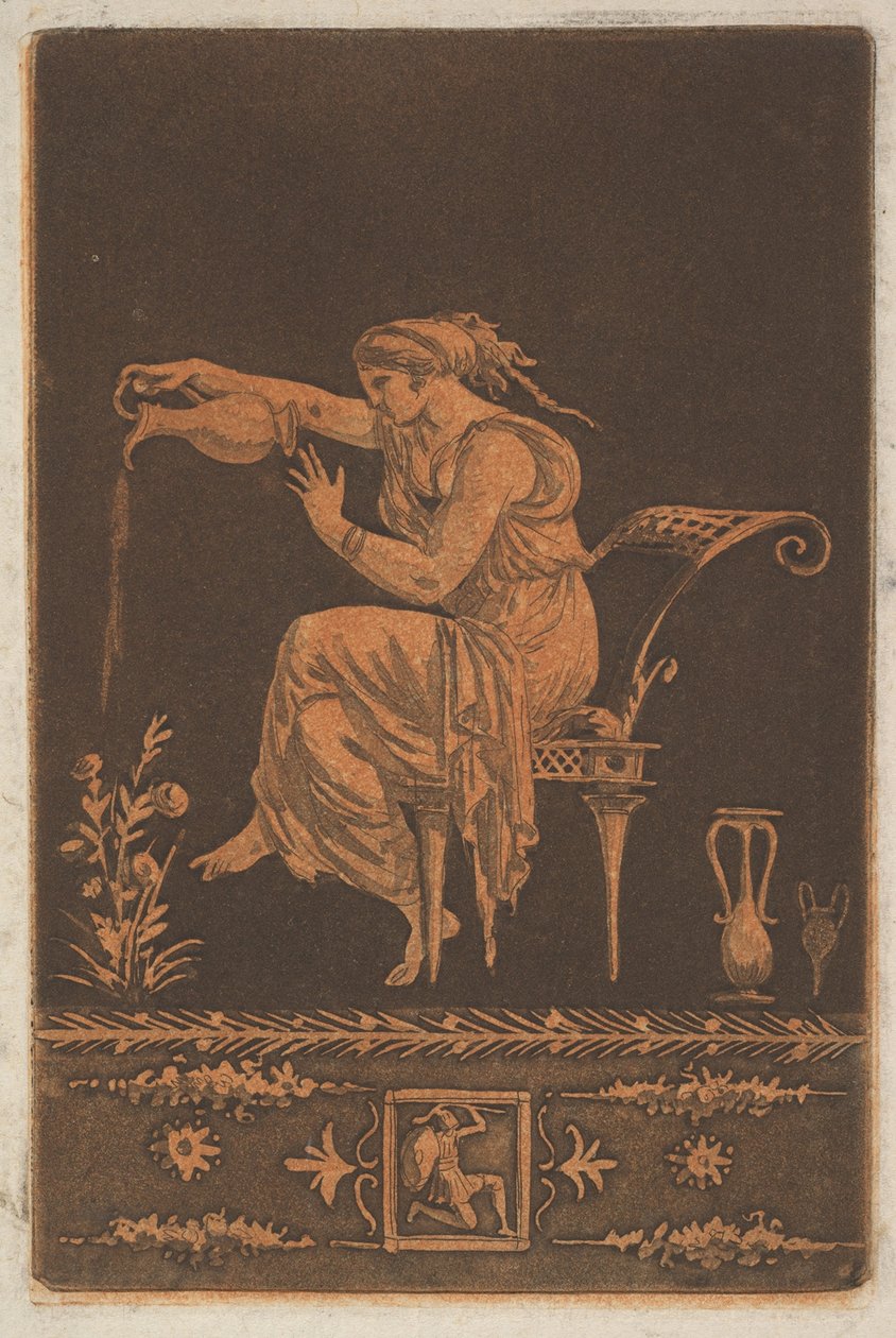 Junge drapierte Frau, sitzend, gießt eine Pflanze, ca. 1784 von Jean Jacques Lagrenee