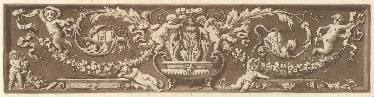 Ornamentale Fries mit Putten, Akanthusblättern und Fruchtgirlanden, aus Recueil de Diff..., 1784 von Jean Jacques Lagrenee