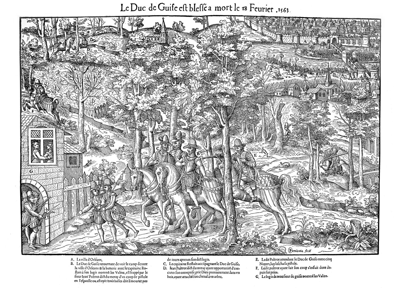 Mord an François de Lorraine, Herzog von Guise, Französische Religionskriege, 18. Februar 1563, 1570 von Jean Jacques Perrissin