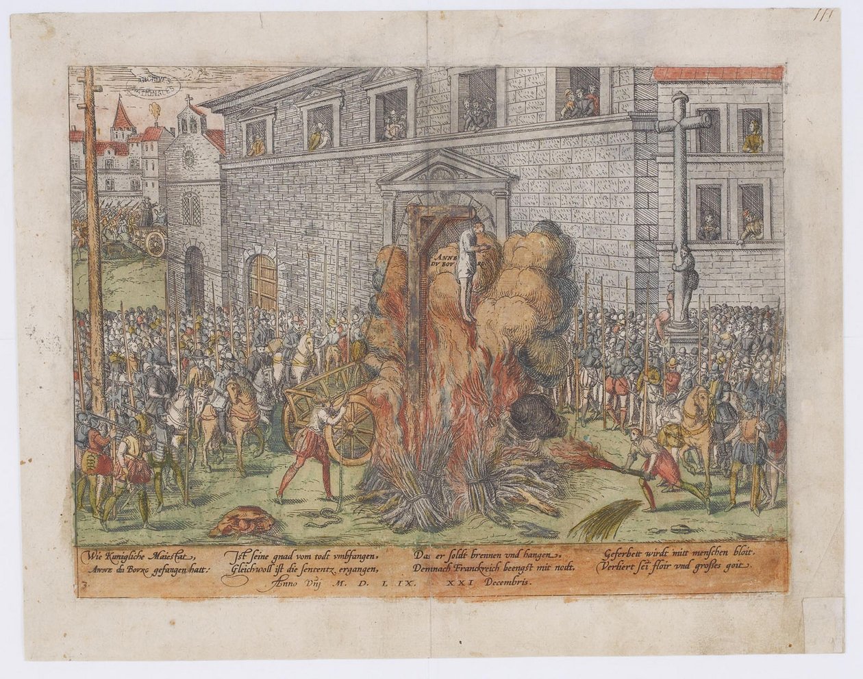 Die Hinrichtung von Anne du Bourg am 23. Dezember 1559, 1568 von Jean Jacques Perrissin
