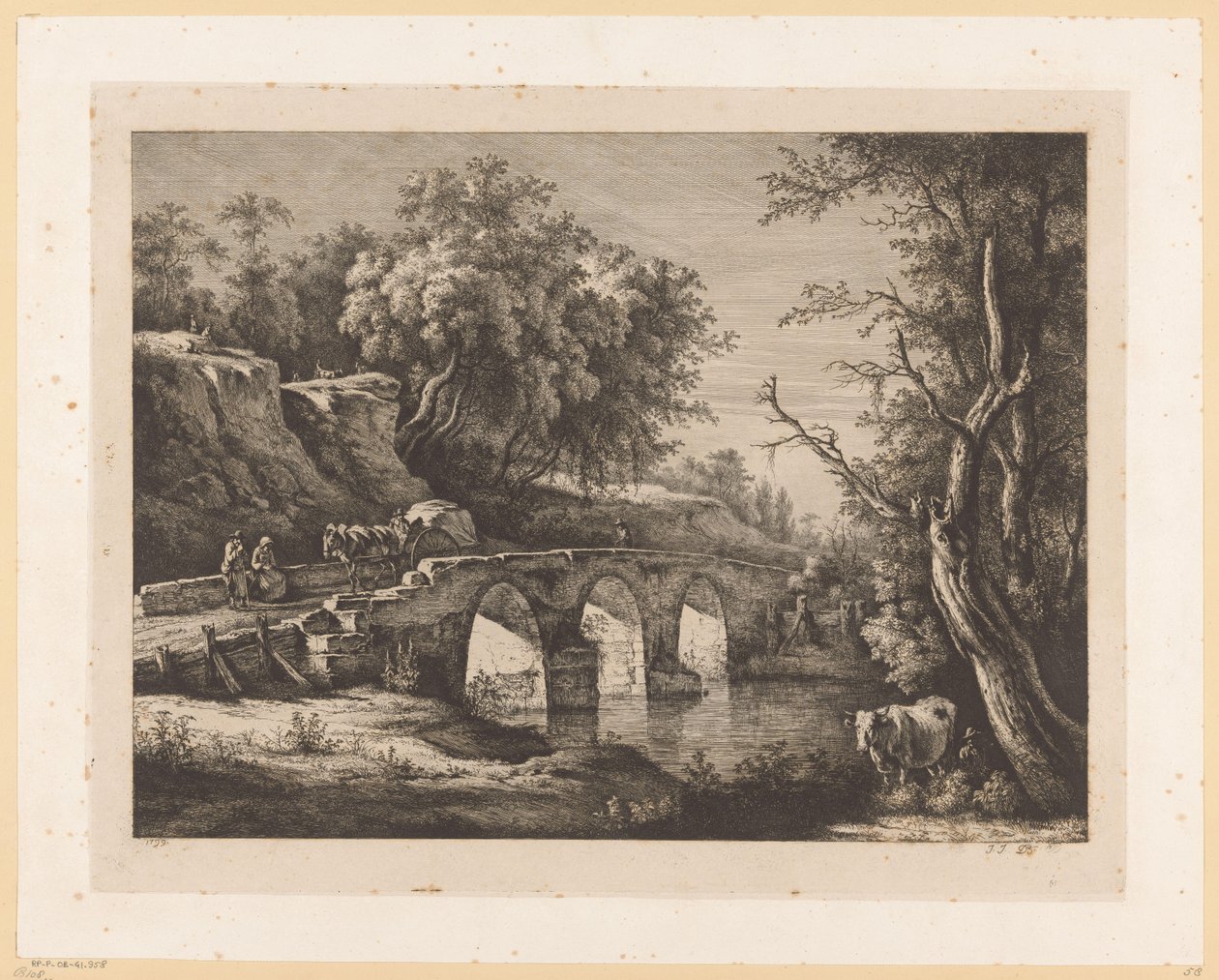 Landschaft mit Figuren auf einer Steinbrücke von Jean Jacques de Boissieu