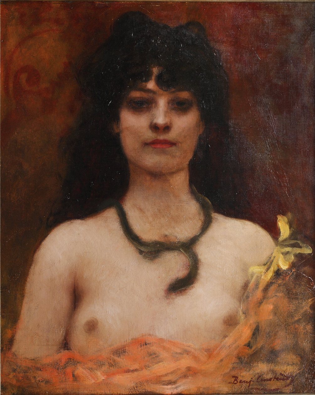 Benjamin Constant - Orientalistisches Porträt einer nackten Dame, Brustlänge von Jean Joseph Benjamin Constant