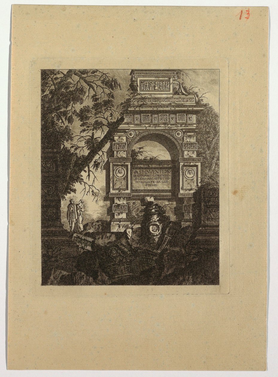 Frontispiz, Vasi-Erfindung, aus "Collection de divers sujets de vases, tombeaux, ruines et fontaines, utile aux artistes..." von Jean Laurent Legeay