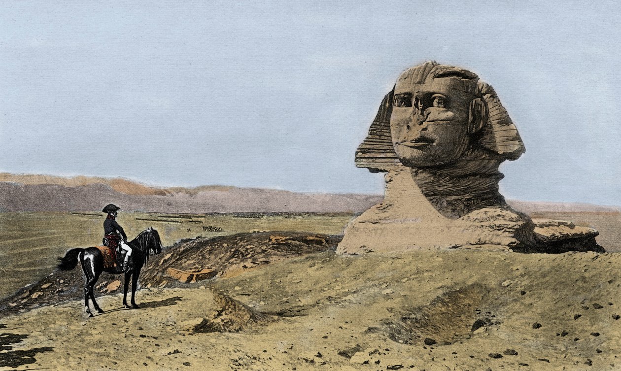 Napoleon und die Sphinx - Ägyptische Expedition (1798-1801): Napoleon I. Bonaparte vor der Sphinx von Gizeh in Ägypten von Jean Leon (after) Gerome