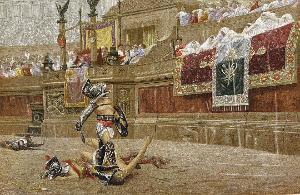Gladiatoren in der römischen Arena: Zuschauer zeigen den 