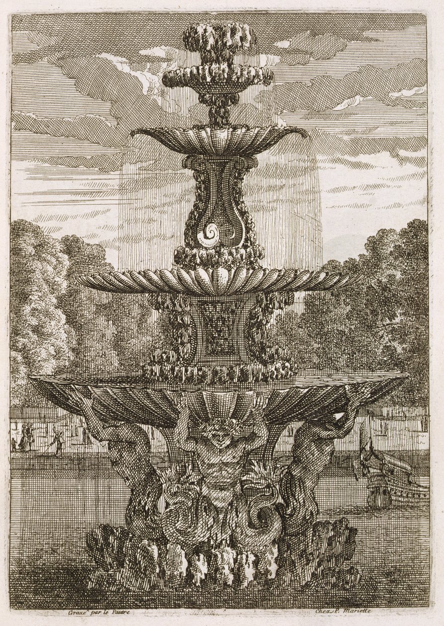 Platte aus Brunnen und Wasserstrahlen im italienischen Stil, 1661 von Jean Lepautre