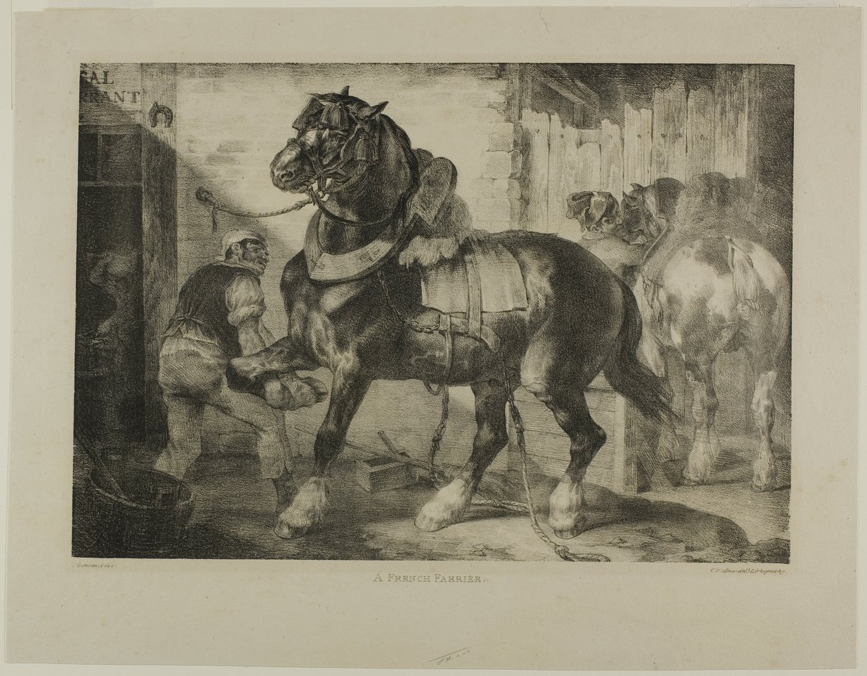Ein französischer Hufschmied, Platte 12 aus Verschiedene Motive nach dem Leben auf Stein gezeichnet von Jean Louis André Théodore Géricault