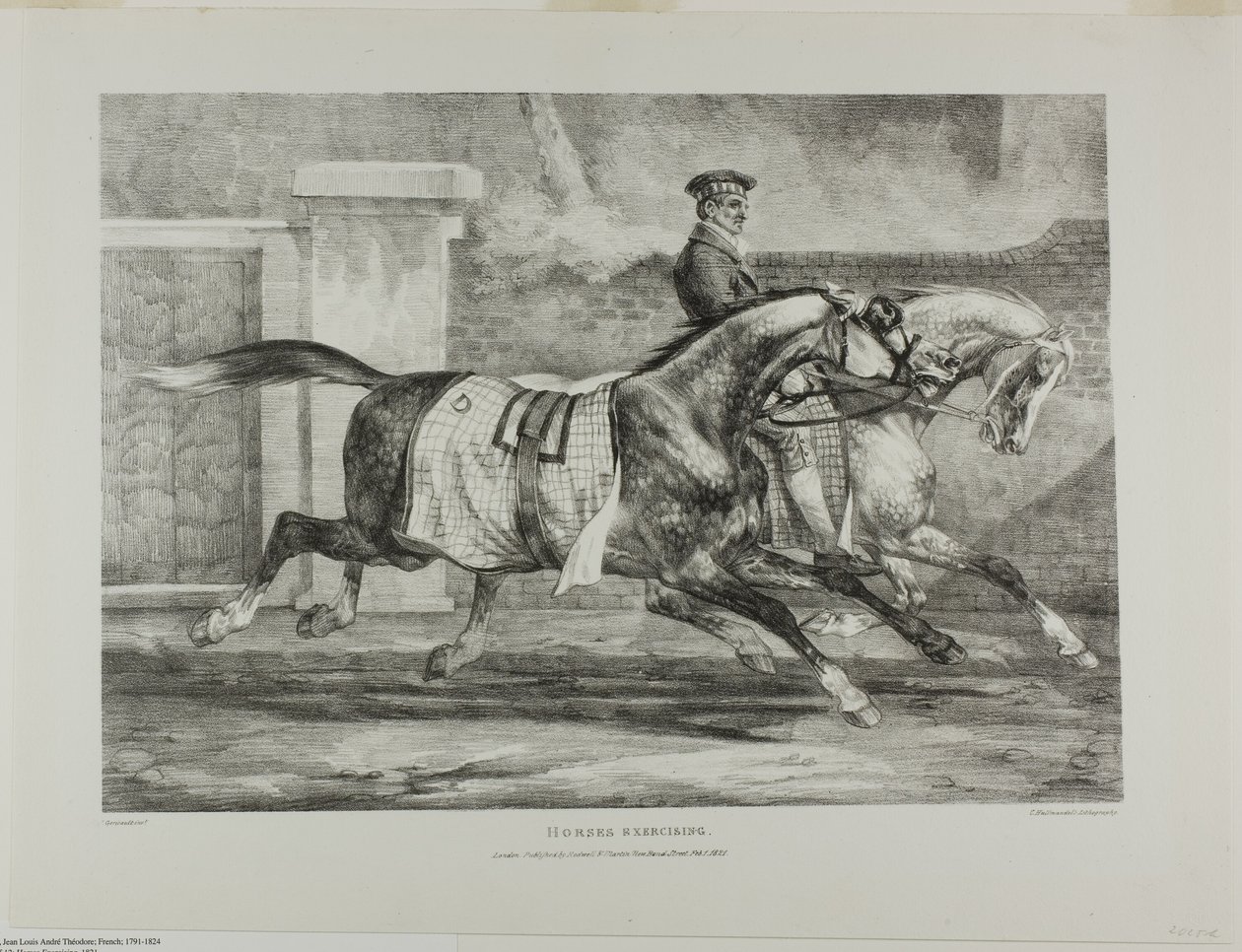 Pferde beim Üben, Tafel 6 aus Verschiedene Motive aus dem Leben und auf Stein gezeichnet (Die Englische Suite) von Jean Louis André Théodore Géricault