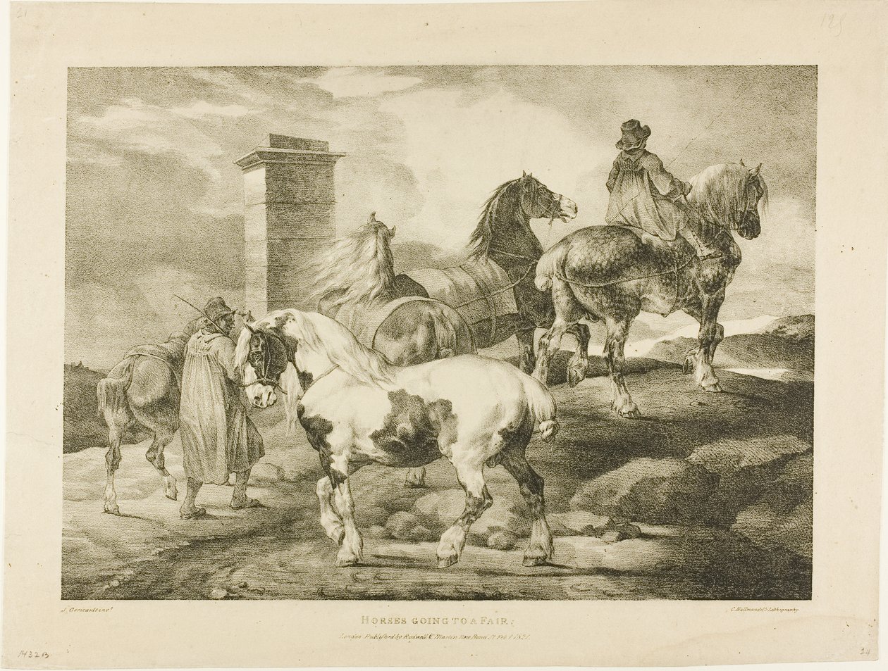 Pferde auf dem Weg zu einem Jahrmarkt, Platte 3 aus Verschiedene Motive nach dem Leben auf Stein gezeichnet von Jean Louis André Théodore Géricault