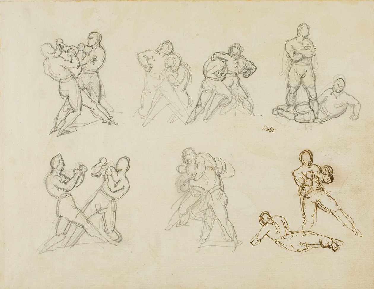 Sieben Skizzen von Boxer-Paaren von Jean Louis André Théodore Géricault