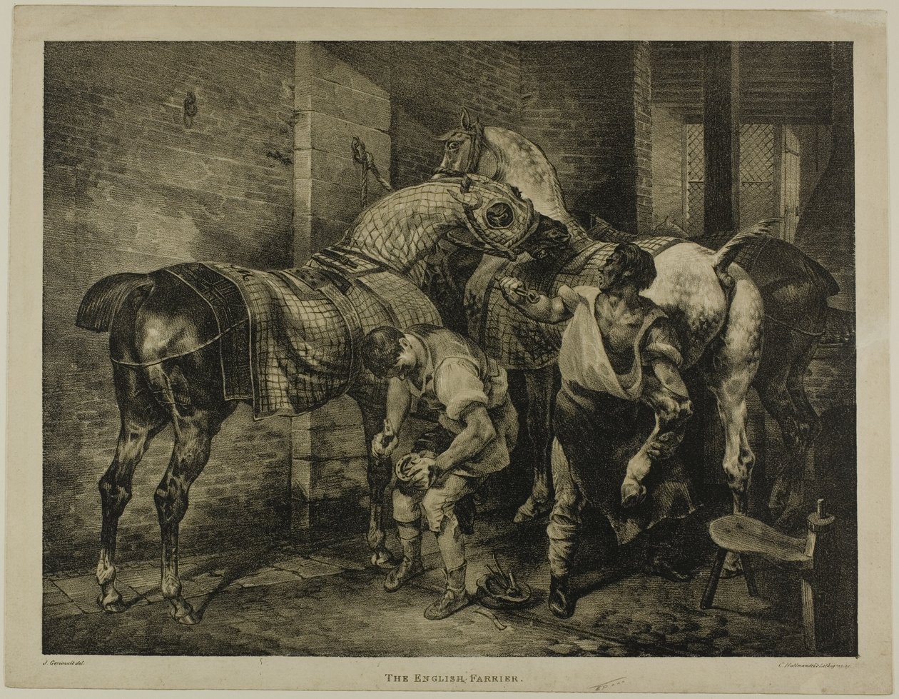Der englische Hufschmied, Platte 10 aus Verschiedene Motive nach dem Leben auf Stein gezeichnet von Jean Louis André Théodore Géricault