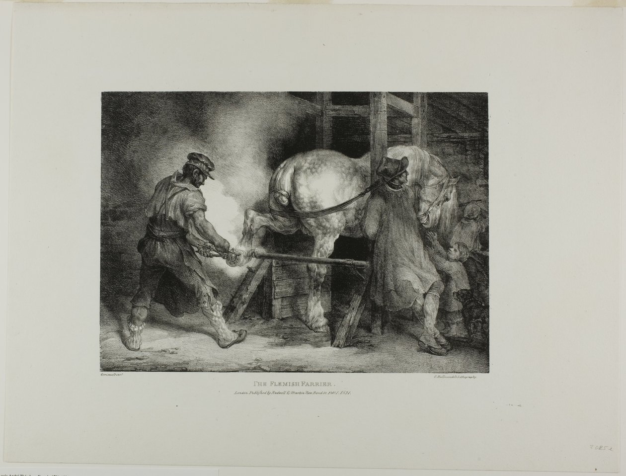 Der flämische Hufschmied, Platte 4 aus Verschiedene Motive aus dem Leben gezeichnet und auf Stein (Die englische Suite) von Jean Louis André Théodore Géricault