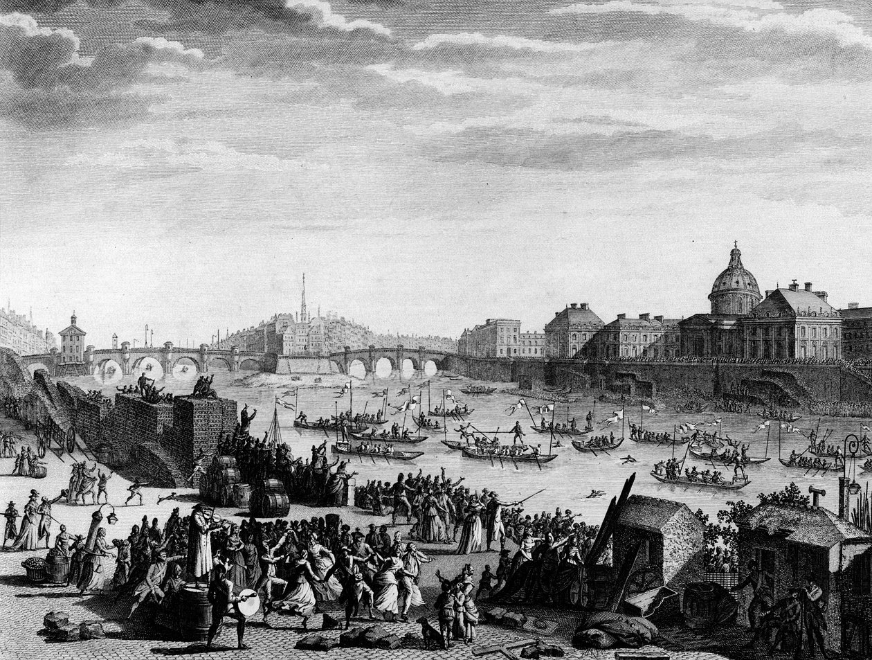 Französische Revolution: Fest in Erinnerung an die Föderation: Spiel auf der Seine in Paris am 18. Juli von Jean Louis II (after) Prieur