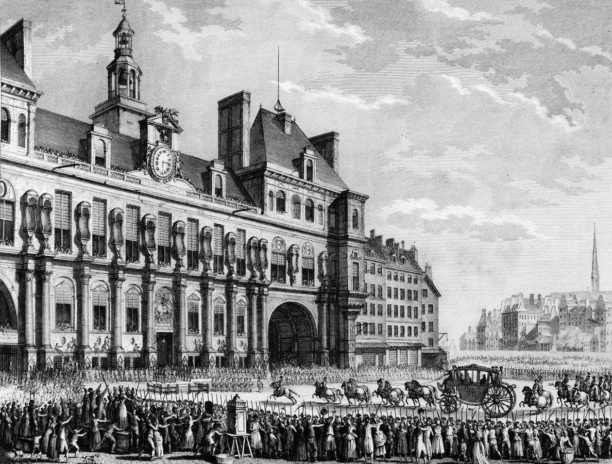 Französische Revolution: König Ludwig XVI. (1754-1793) kommt am 17. Juli im Rathaus von Paris an von Jean Louis II (after) Prieur