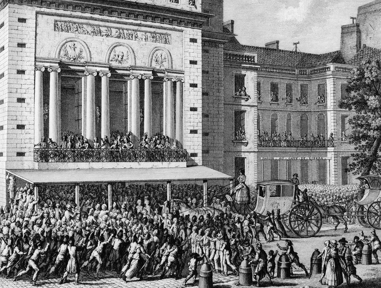 Französische Revolution: Das revolutionäre Volk schließt die Pariser Oper am 12. Juli von Jean Louis the Younger Prieur