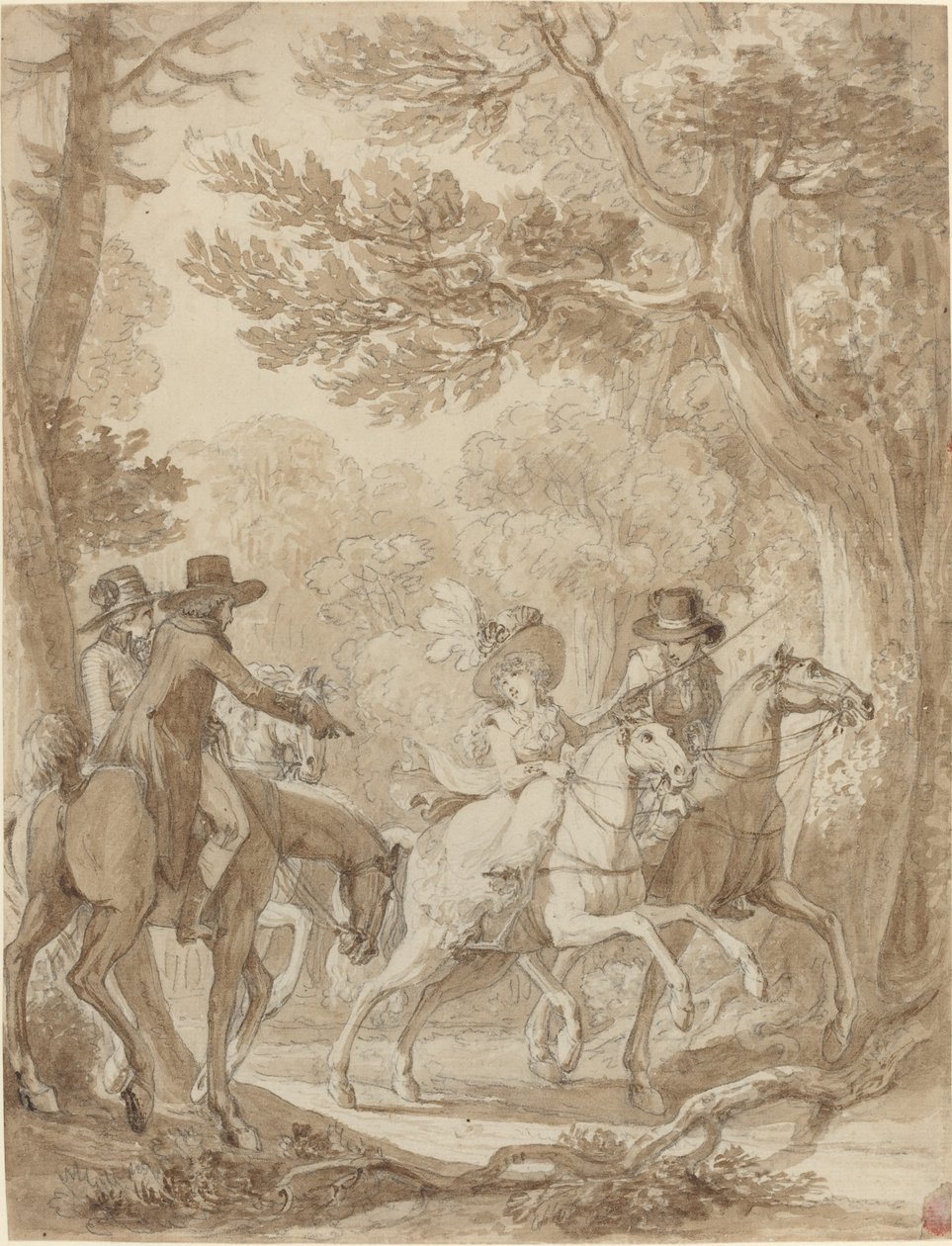 Dame und Herren reiten in einem Park von Jean Michel Moreau
