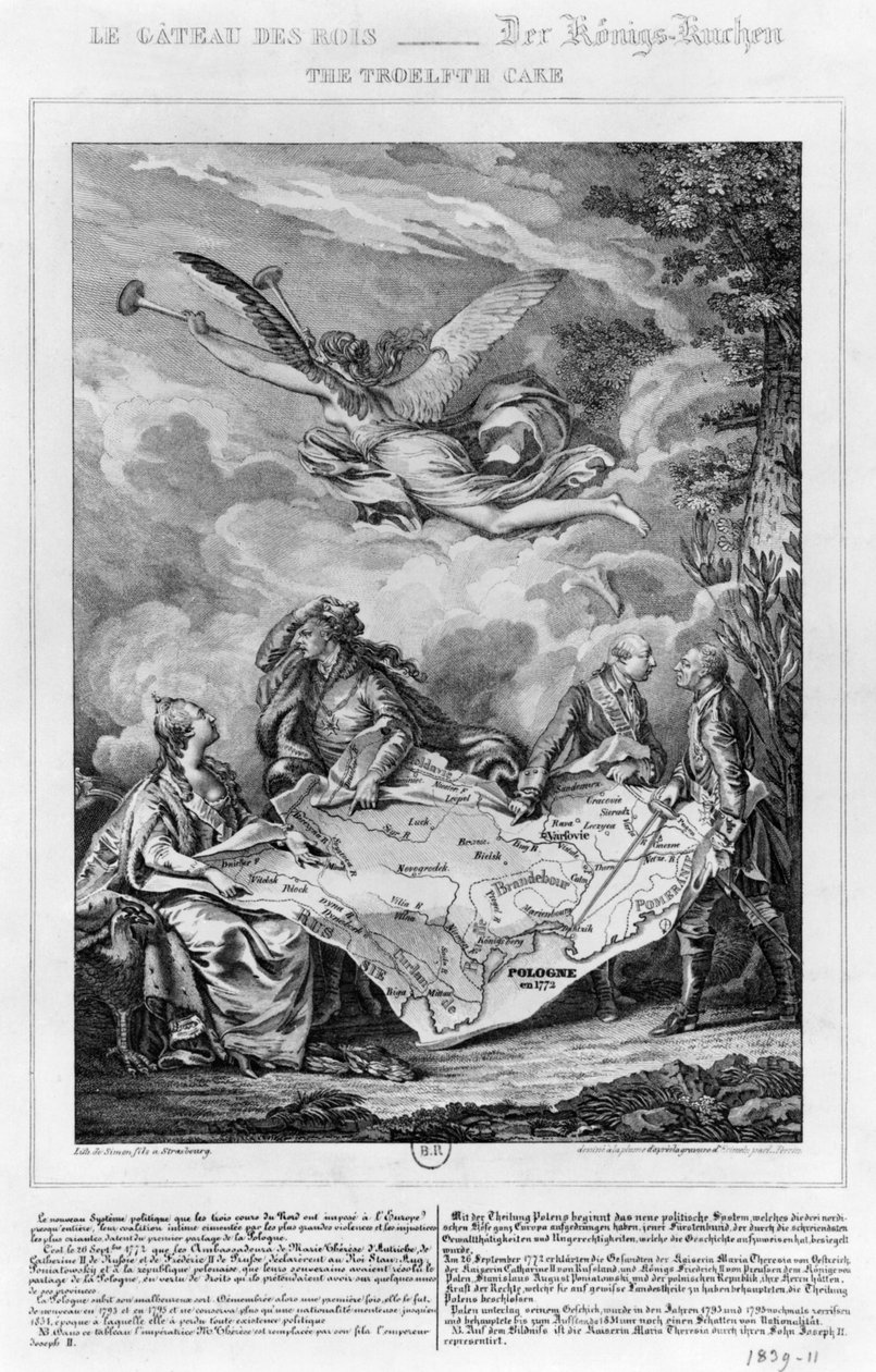 Die Troelfth-Kuchen, erste Teilung Polens am 26. September 1772, graviert von Noel Le Mire (1724-1800) von Jean Michel the Younger Moreau