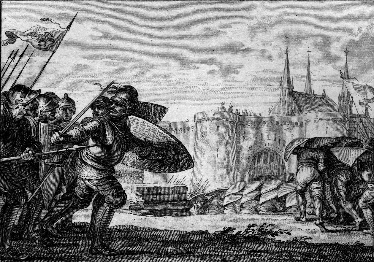 Wikingerarmee greift Saint Germain des Pres und seine Abtei an. 9. Jahrhundert (Regierung von Karl II. dem Kahlen). Gravur von Jean Michel Moreau, genannt Moreau le Jeune (1741-1814) von Jean Michel the Younger Moreau