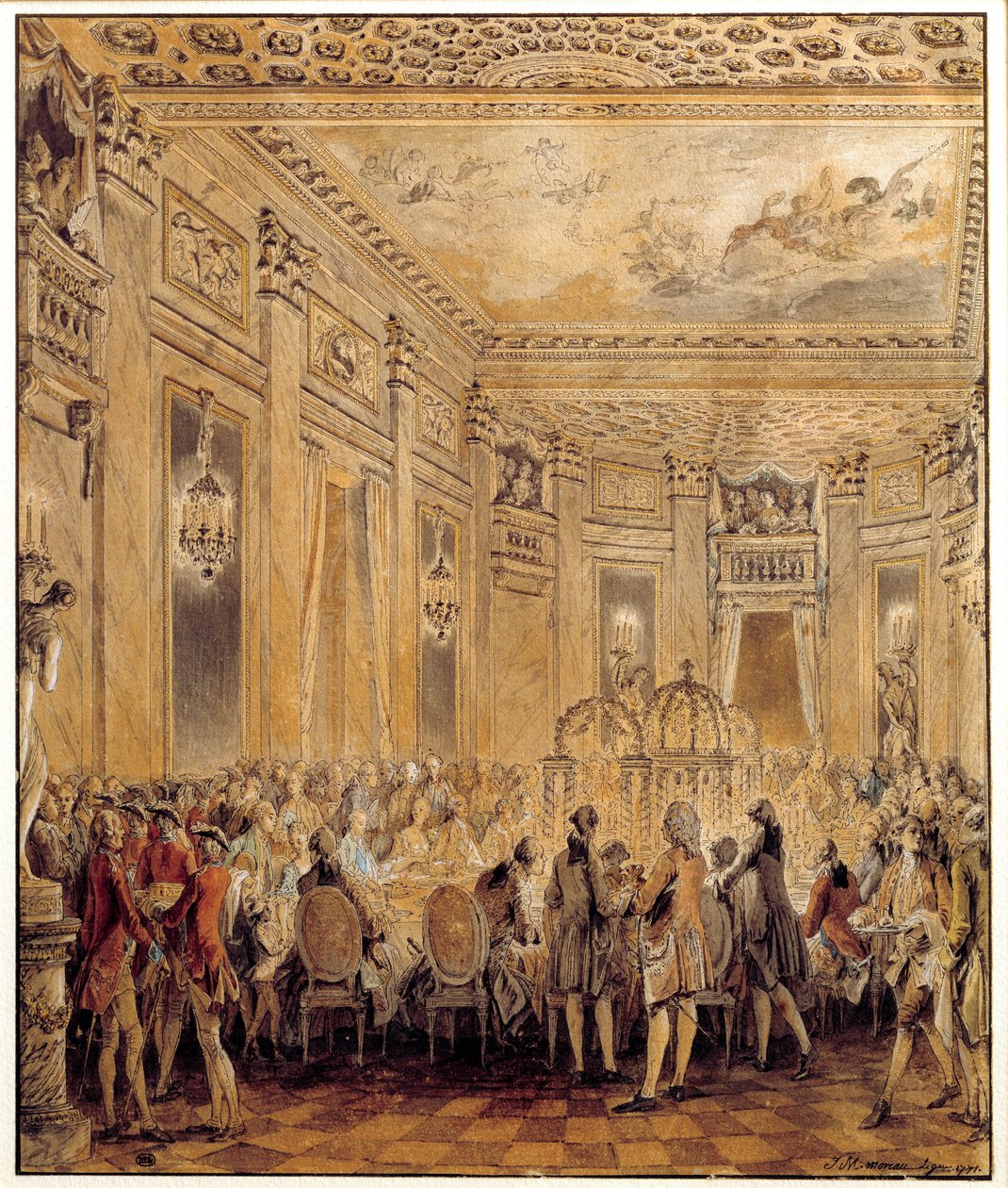 Fest gegeben von Jeanne Becu, Gräfin von Barry, im Schloss von Louveciennes am 2. September 1771 von Jean Michel the Younger Moreau