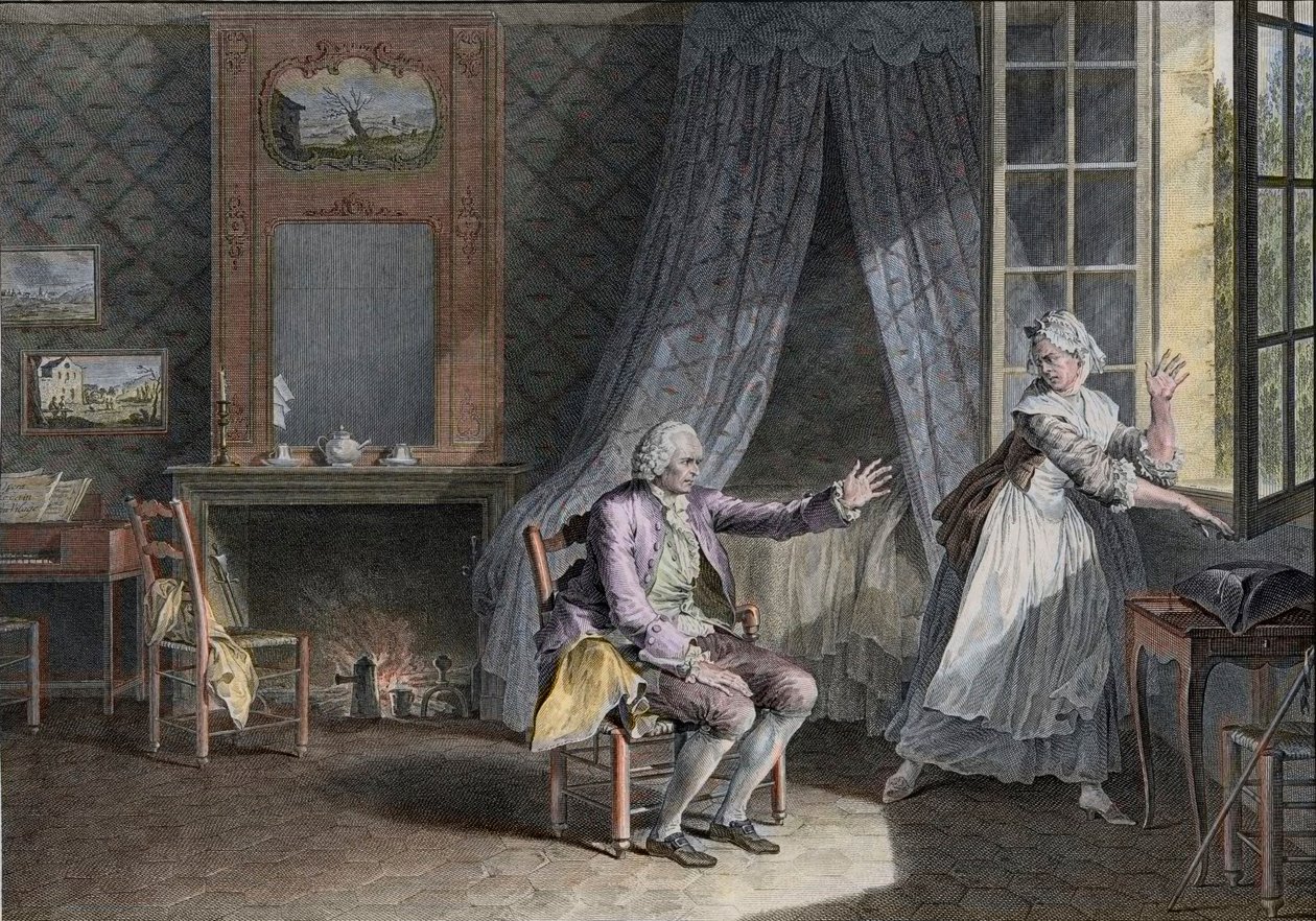 Die letzten Worte von Jean Jacques Rousseau (1712-1778), Genfer englischsprachiger Schriftsteller. Gravur aus dem Ende des 18. Jahrhunderts, nach Moreau le Jeune von Jean Michel the Younger Moreau